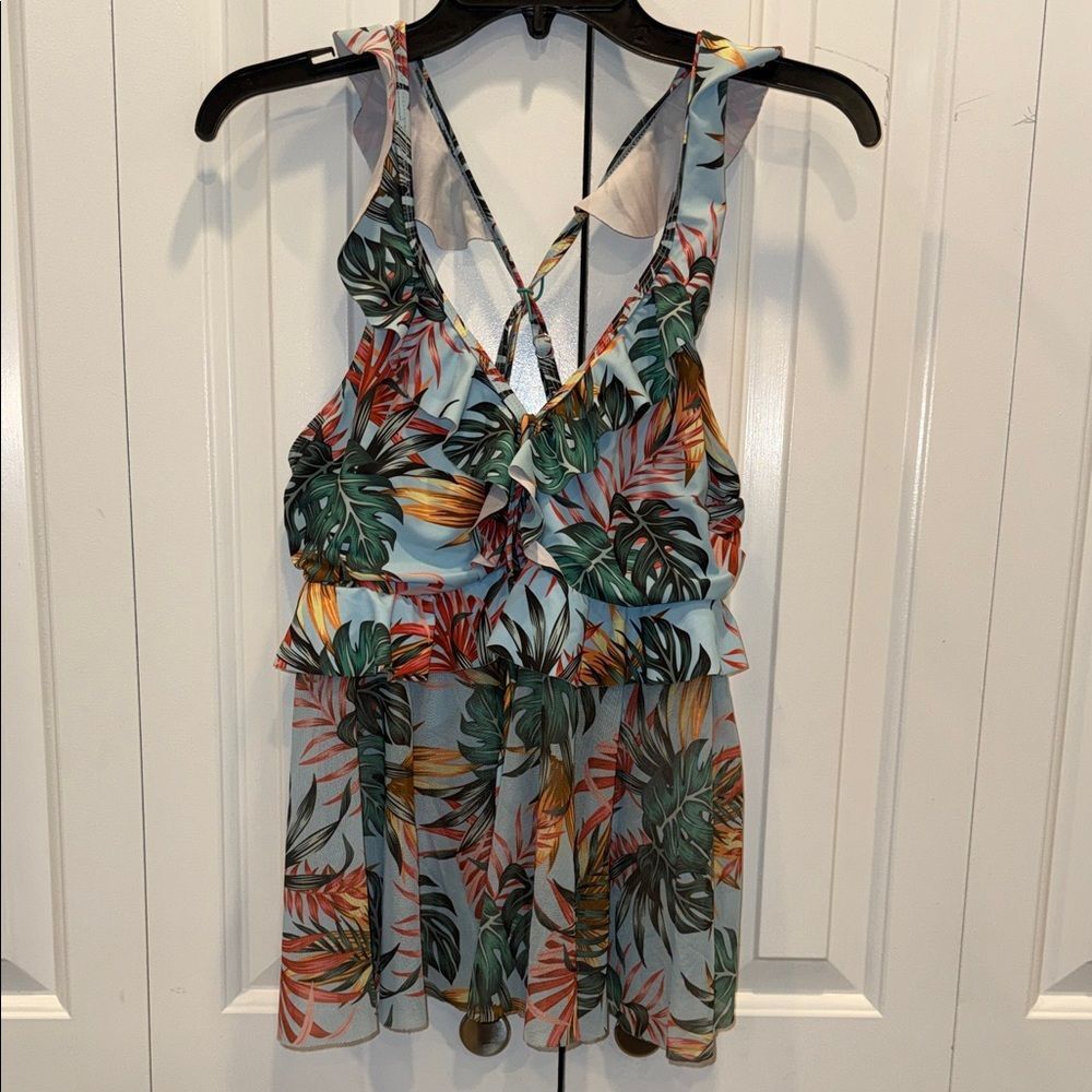 Tropical Ruffle V-Neck‎ Sundress in Sky Blue